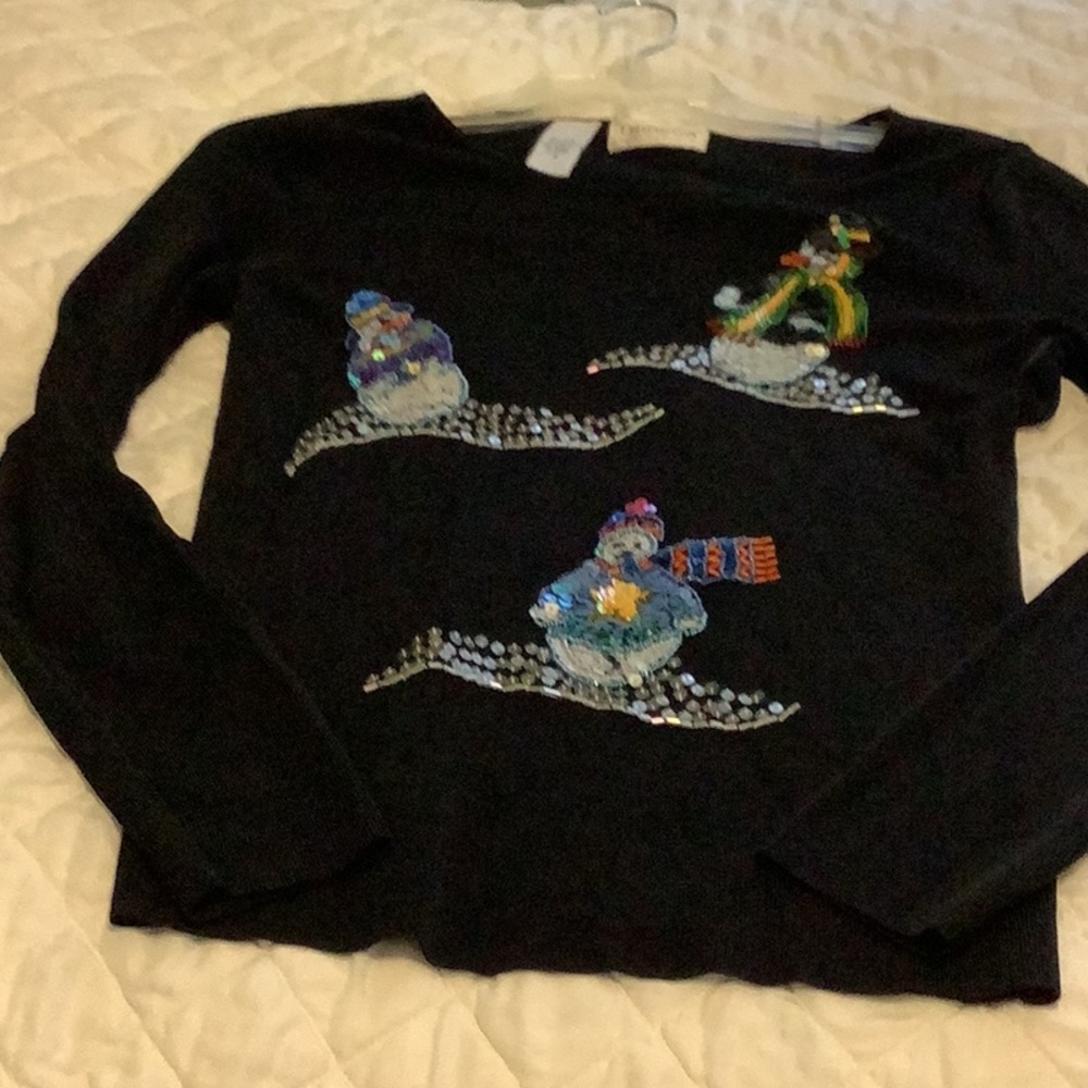 Tribeca Studio S Snowman Blk Sweater Pullover Snowmen various colors S…